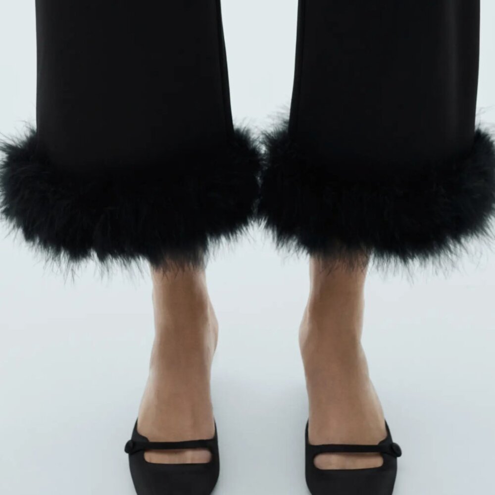 Feather Trim Crop Pants